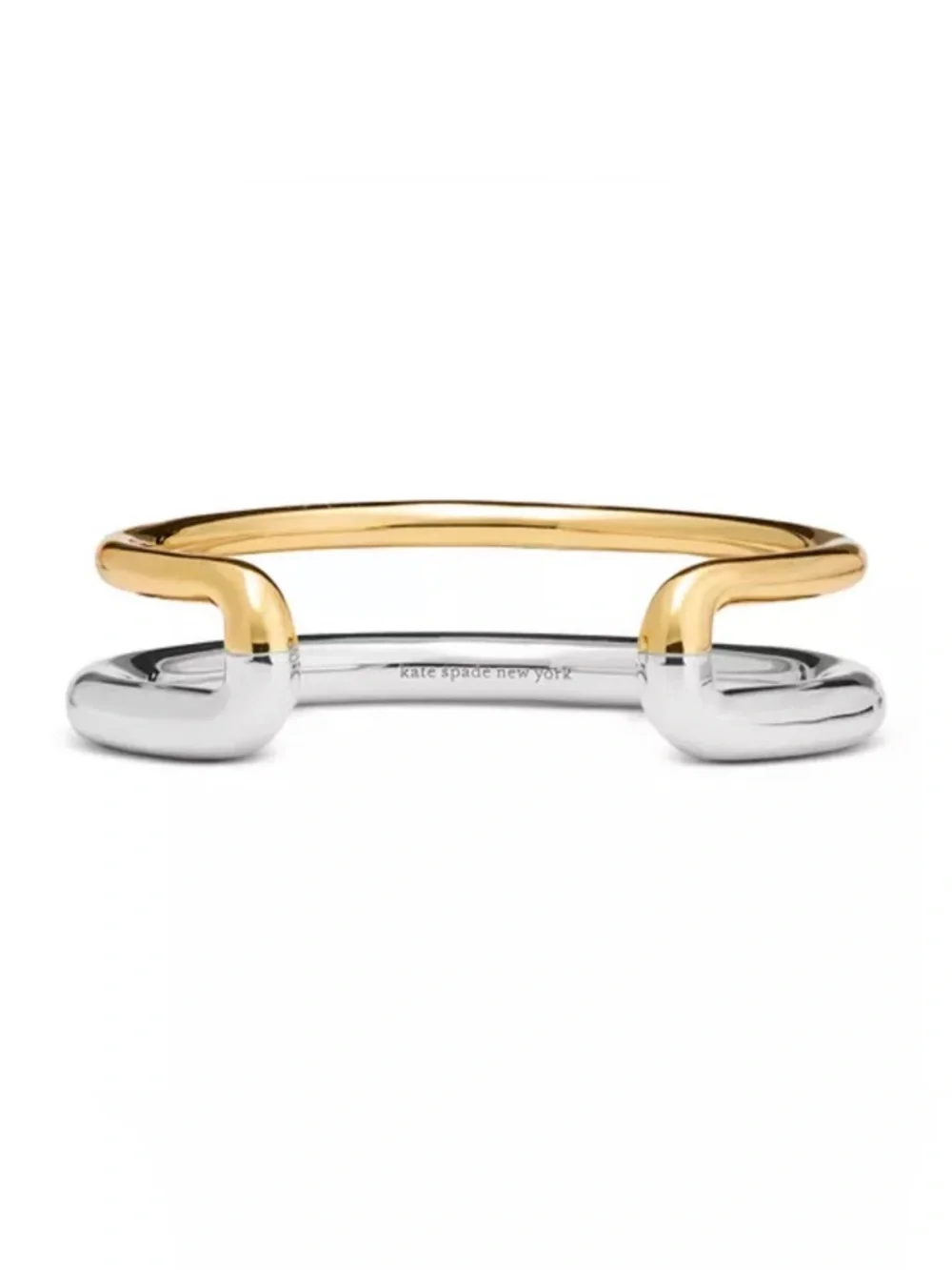 Kate Spade Interlock Cuff Bangle Bracelet Two-Tone Gold & Silver Open NWT $128$ - Picture 3 of 9